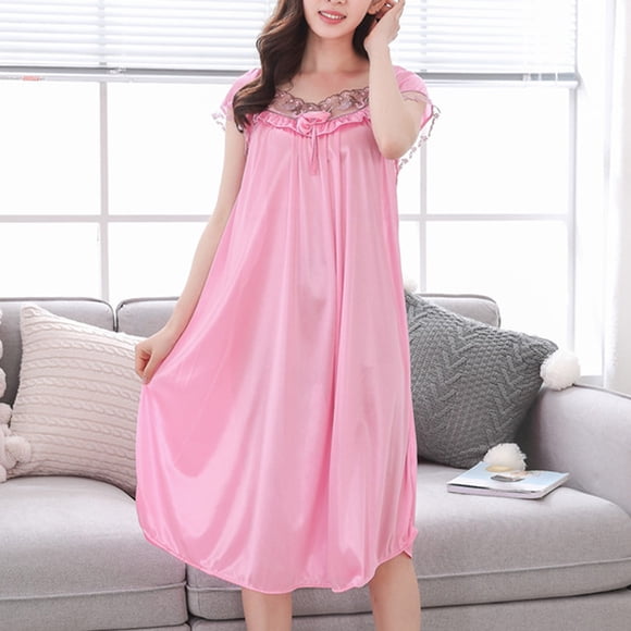 Sakmal Sleepwear for Women Victorian Lace Pajama Dress Short Sleeve Pink Nightgowns for Women