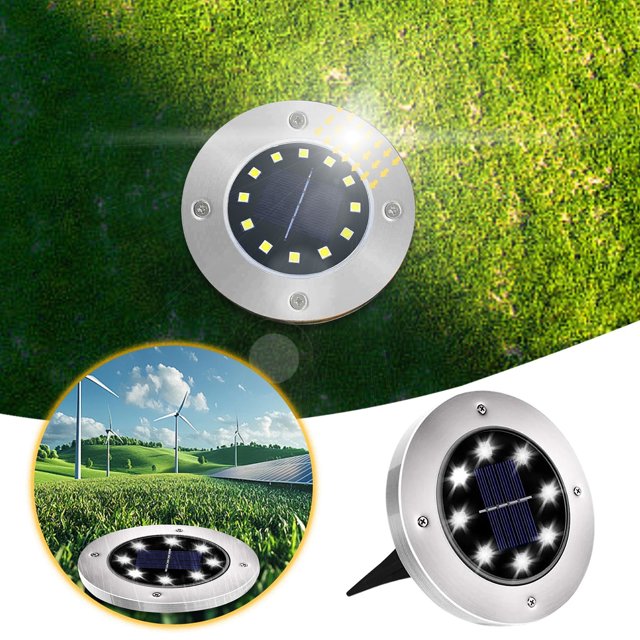 12 Pack Solar Garden Lights Outdoor - 8 LED Solar Ground Lights, Waterproof In-Ground Landscape Lighting for Pathway, Lawn, Patio, Yard, and Walkway