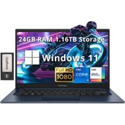 ASUS Vivobook 14" FHD Anti-glare Laptop, Intel i3-1215U, 24GB RAM, 1.16TB Storage(1TB SSD+160GB Docking Station Set), Intel Iris Xe Graphics, HD Camera, WiFi 6E, Bluetooth, Win 11, Quiet Blue