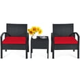 thumbnail image 4 of Patiojoy Ensemble de Patio 3 Pcs Mobilier d'Extérieur en Osier Rotin avec Coussins Rouge, 4 of 6
