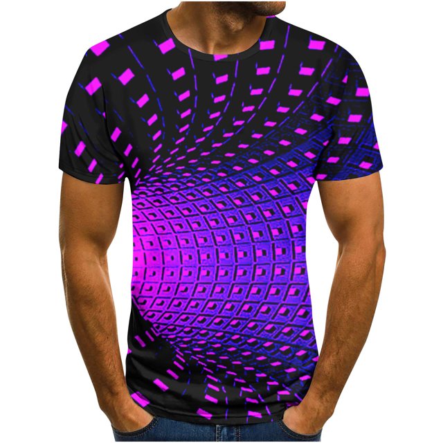 Fridja T-Shirt à Imprimé pour Homme Été Décontracté Grande Taille Manches Courtes Col Ras du Cou T-Shirt à Imprimé 3D Haut Graphique Abstrait Fantaisie pour Cyclisme Jogging (Violet, TG) (Violet, TG)