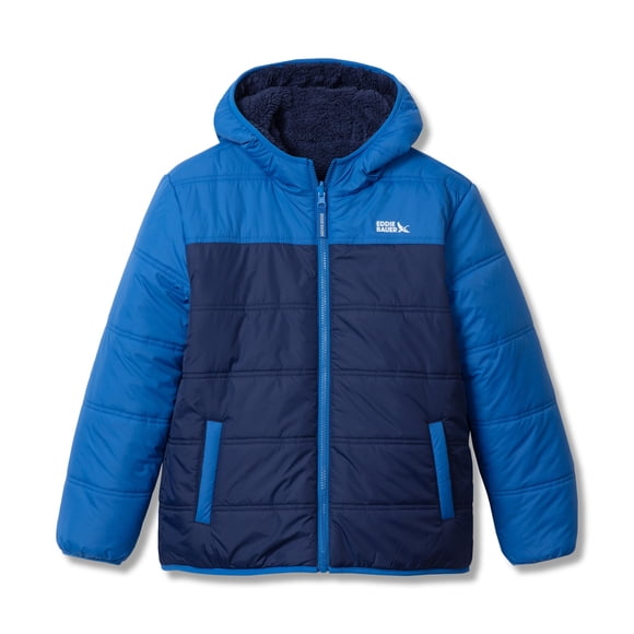 Eddie Bauer Youth Reversible Winter Jacket, Size XL 14‑16, Blue/Navy