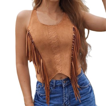 Débardeur Sans Manches Décontracté et Stylé pour Femme avec Ourlet Asymétrique et Franges pour le Quotidien et les Tenues des Fêtes