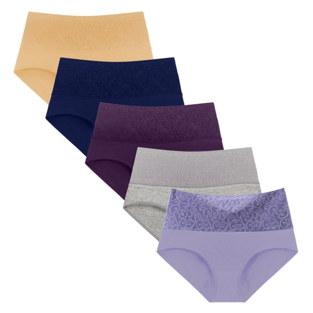 Plebaso Lot de 5 Culottes en Coton pour Femmes, Taille Haute, Extensibles, Culottes Couvrantes pour Dames, Tailles TP-6TG