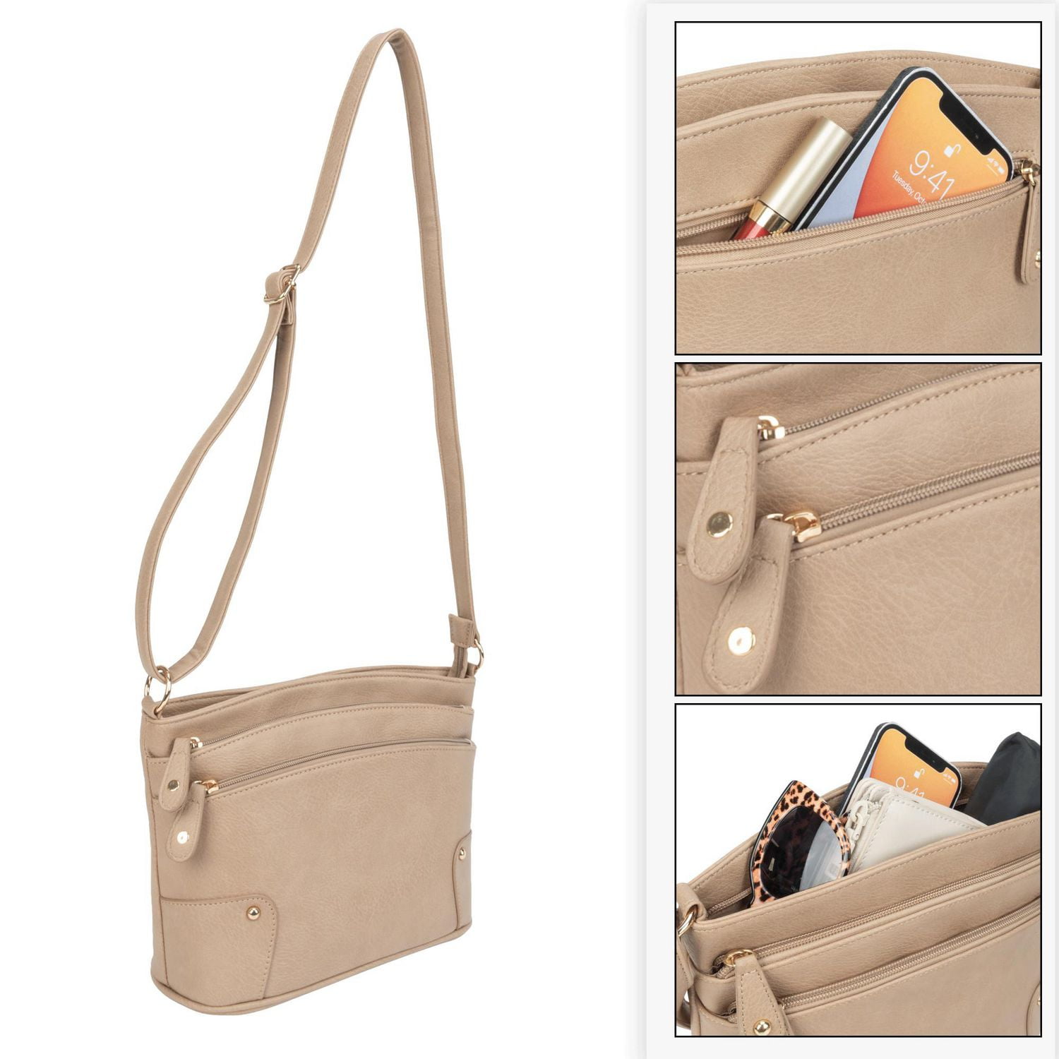 Sac à bandoulière femme à plusieurs compartiments Time and Tru