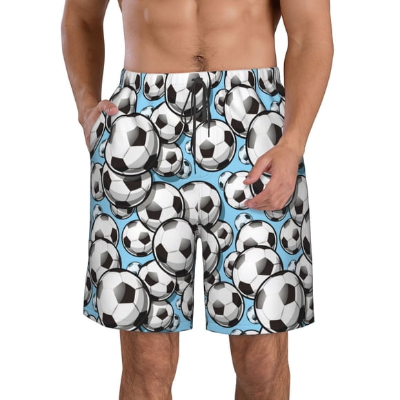 Wukai Football Soccer Ball Print Beach Trunks with Compression Liner Swimsuit Quick Dry Beach Sports Shorts with Pocket-X-Large