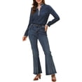 thumbnail image 2 of INSPIRE CHIC Blouse à Col à Volants Noué pour Femme Manches Longues Hauts L Bleu Foncé-Pois, 2 of 7