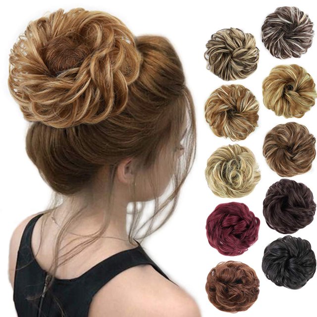 1PCS Chignon Désordonné Extension de Chouchous Cheveux Bouclés Ondulés Synthétiques pour Femmes