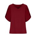 thumbnail image 4 of Hauts Mignons Mode Femme Été Col en V Uni Manches Trois Quarts Haut Décontracté Blouse Hauts Habillés pour Femmes en Liquidation, 4 of 7