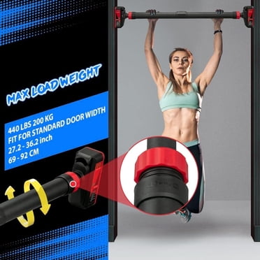 Royalbelle Black and Red Pull Up Bar for Doorway, Adjustable No Screws, 440 LBS