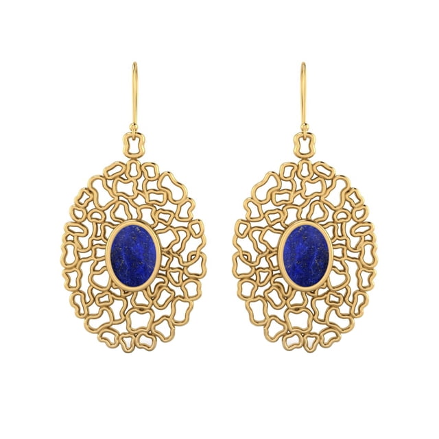 Boucles d'Oreilles de Mariage pour Femme en Argent Sterling 925 Vermeil Or Ovales Lapis 7x5 mm à Filigrane