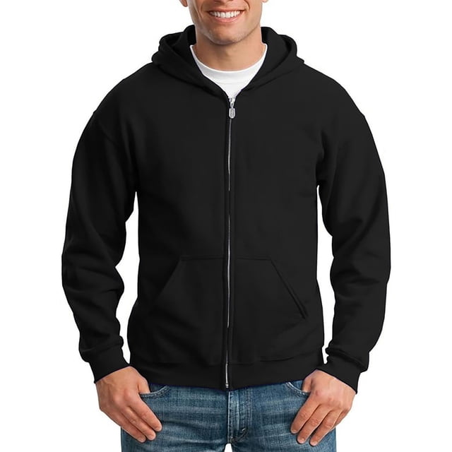 Ediodpoh Mens Zip up Hoodie Long Sleeve Full Zip Hooded Sweatshirt Pullover with Pocket in black, size XL. Made of solid polyester material, featuring long sleeves, a front zipper closure, and a kangaroo pocket. Ideal for daily wear and men's hoodies collection across all seasons.