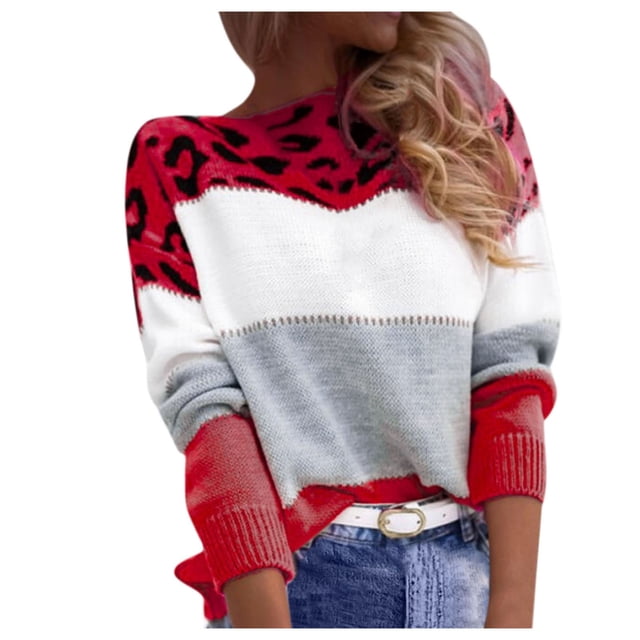 Chandail d'Automne/hiver pour Femmes, Chandail Décontracté à Enfiler, Chandails pour Femmes, Mode Athlétique, Imprimé Léopard, Chandails Colorés pour Hommes, Chandail Rétro à Manches Longues, Haut Ample à Enfiler
