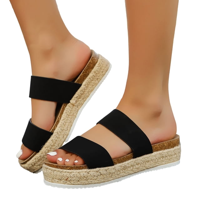 Mepaouo Womens Sandals Two Band Platform Slip on Slides Espadrilles Comfortable Summer Beach Shoes