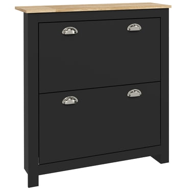 HOMCOM Armoire à Chaussures de Couloir avec 2 Tiroirs Basculants pour 12 Paires de Chaussures Noir