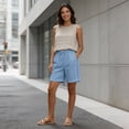 thumbnail image 4 of LVHAOGJOB Womens Shorts Plus Size Elastic Waist with Pockets Cottton Linen Solid Color Loose Summer Shorts Pants for Women Drawstring, 4 of 9