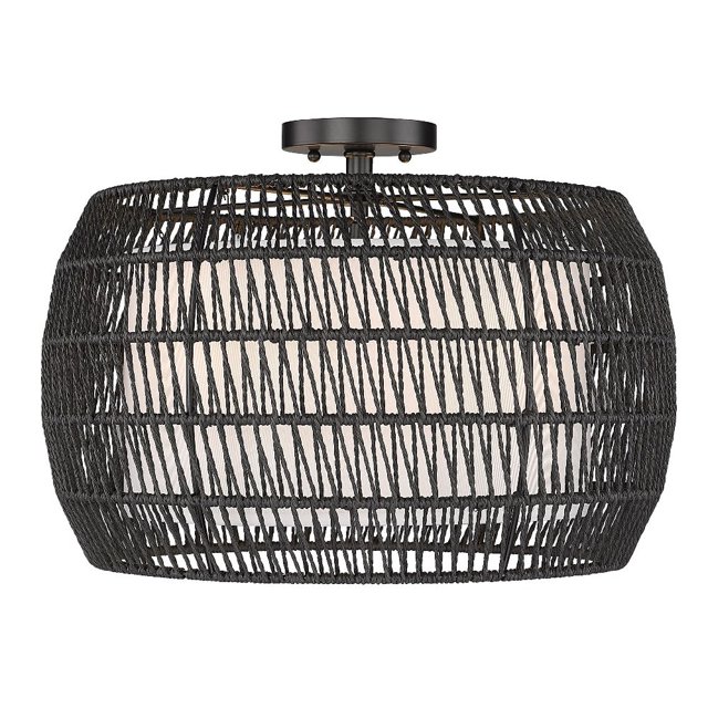 Everly Semi-Encastré à 4 Lumières en Noir Mat et Rotin Noir Moderne