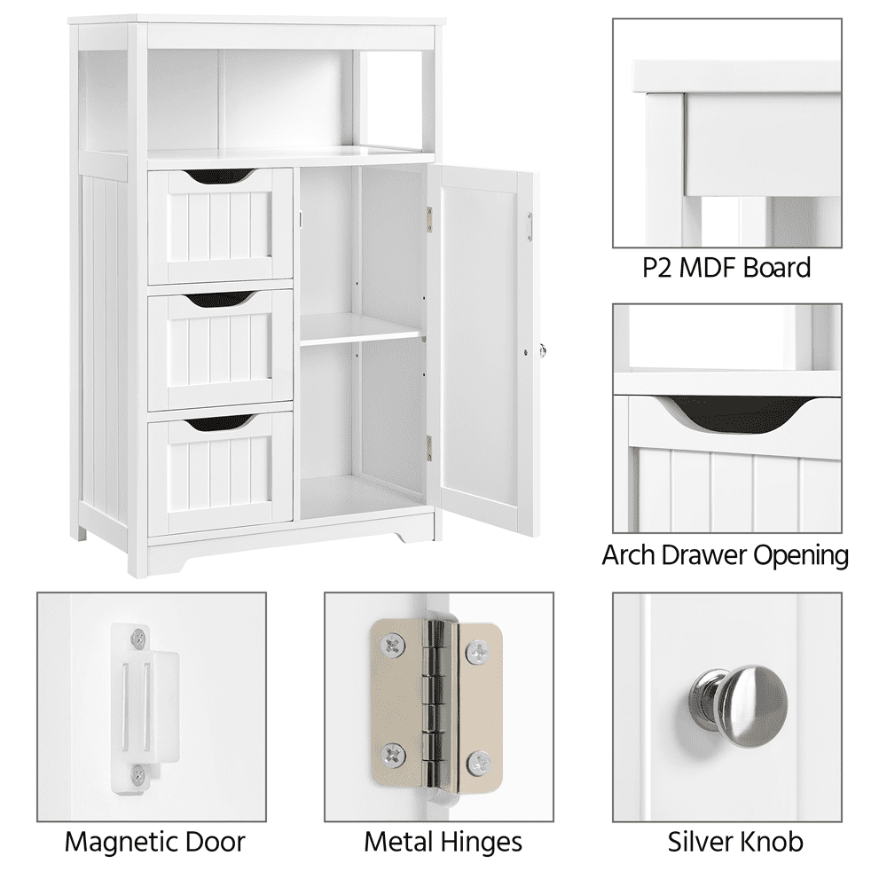 FullFurnique Armoire de Rangement Autoportante en Bois pour Salle de Bain avec Tiroirs, Blanc