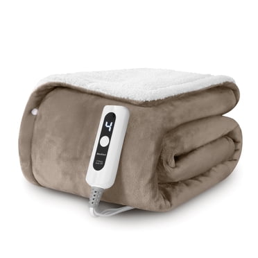 MARNUR Couverture Électrique 50 Pouces x 60 Pouces avec 6 Niveaux de Chauffage et Arrêt Automatique 4 H, Lavable à la Machine, Lin et Blanc