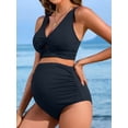 thumbnail image 4 of Charmo V Neck Maternity Swimsuits Ribbed Twist Front Bikini Sets High Waist Pregnancy Bathing Suits for Womens, 4 of 6