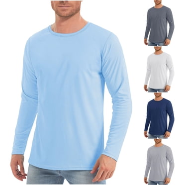 WRKEKC Men's Long Sleeve Shirts, Long Sleeve T-Shirts for Men, Men's Summer Solid Color Sunscreen Lightweight Breathable Round Neck Long Sleeve Shirts
