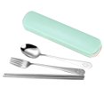 thumbnail image 3 of Portable Chopsticks Spoon Fork Set Stainless Steel Student Office Cutlery with Storage Box  Smile  Green  3Pcs, 3 of 10