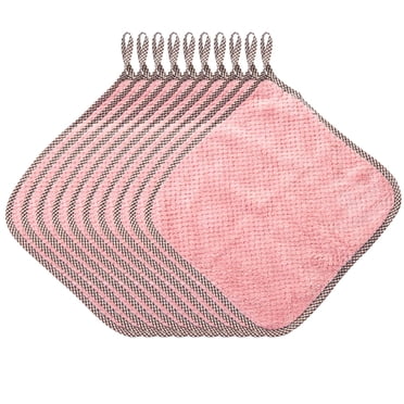 yulier Lot de 10 Linges à Vaisselle de Cuisine, 10 Pouces x 10 Pouces Guenilles à Vaisselle Ensemble de Lavettes de Cuisine, Serviettes à Main Douces et Absorbantes avec Boucle de Suspension, Chiffons de Nettoyage en Coton pour Cuisine Salle de Bain, Rose