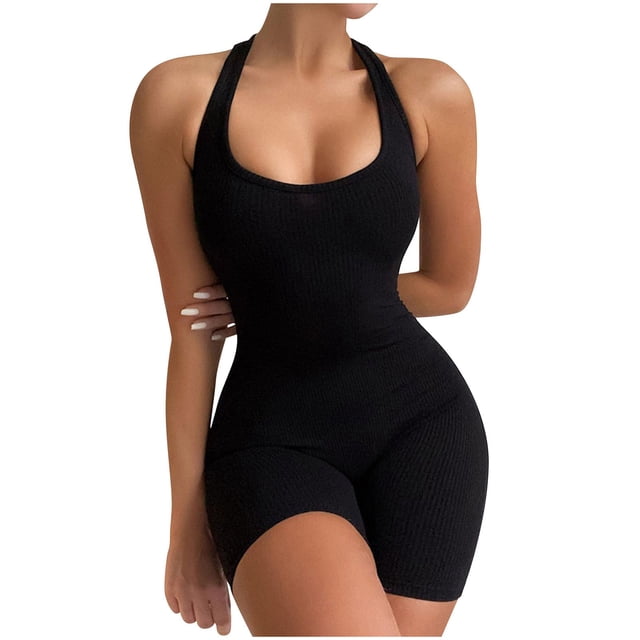 asjyhkr Womens Workout Seamelss Jumpsuit Yoga Ribbed Bodycon One Piece Square Neck Tank Top Romper