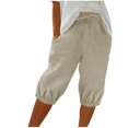 thumbnail image 1 of Timegard Shorts for Women Elastic High Waisted Drawstring Cinch Bottom Casual Half Shorts with Pockets, 1 of 6