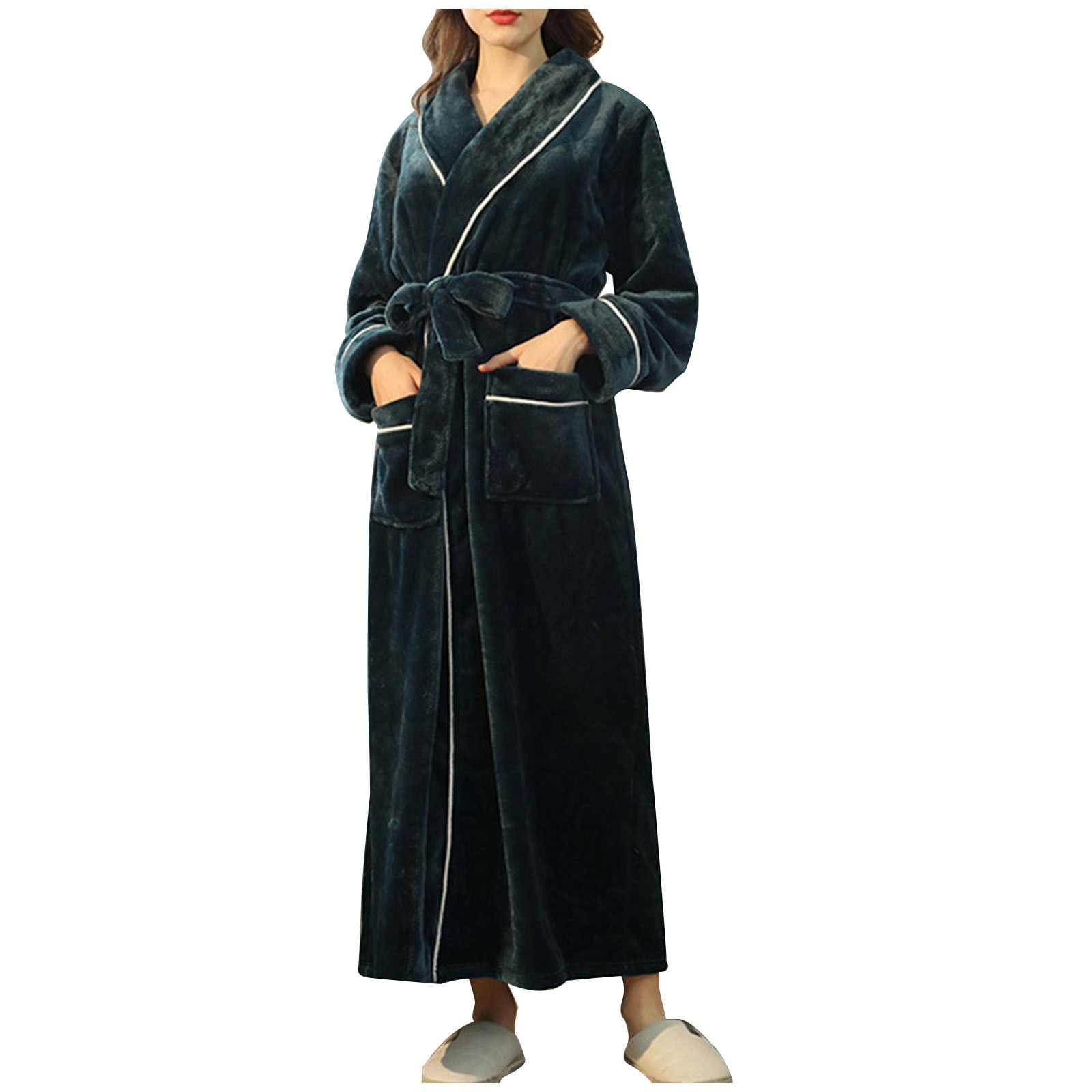Timegard Womens Bathrobe Long Sleeve Lapel Neck Nightgowns Long Plush Robes Fall Winter Warm Comfy Robe