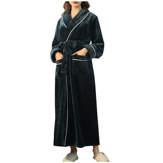 Timegard Womens Bathrobe Long Sleeve Lapel Neck Nightgowns Long Plush Robes Fall Winter Warm Comfy Robe