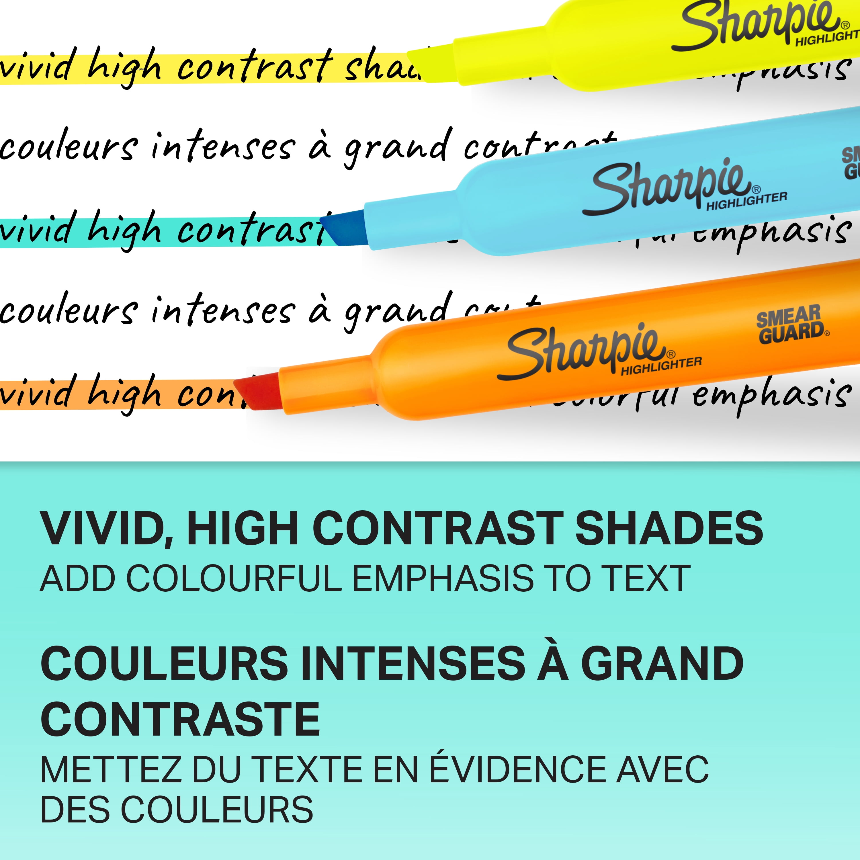 Surligneurs à réservoir Sharpie, pointe biseautée, couleurs assorties