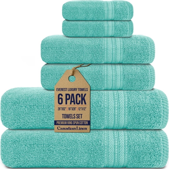 Canadian Linen Luxury Everest Towels, Pack of 6 (Bath, Hand, Washcloth Set) Soft Absorbent Cotton Lightweight Quick Dry Towels for Beach Resorts, Teal