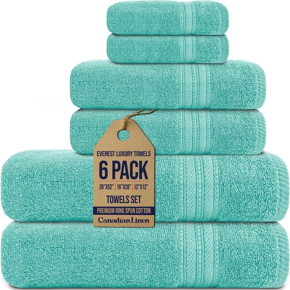 Serviettes Everest de Luxe, Lot de 6 (Ensemble Bain, Main, Débarbouillette) Serviettes en Coton Doux et Absorbant, Légères et à Séchage Rapide pour Centres de Villégiature à la Plage, Sarcelle