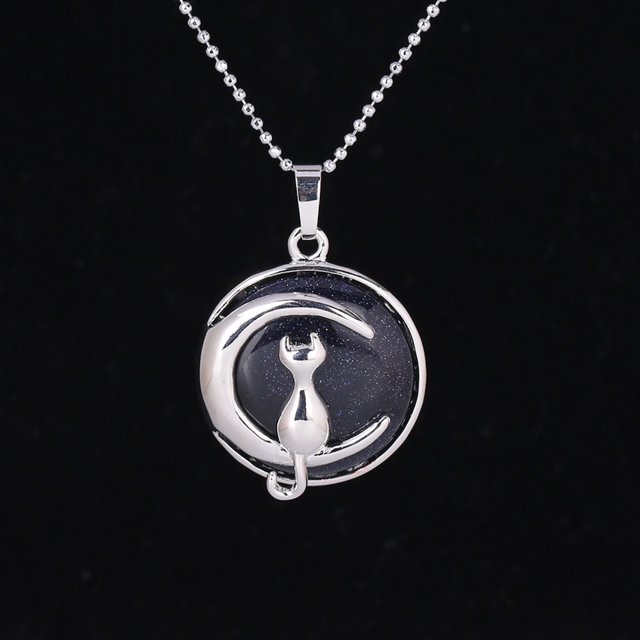 Women Necklace Cat on Moon Crystal Suspension Pendants Hardshell Charms