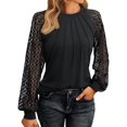 thumbnail image 2 of Timegard Hauts pour Femmes Dentelle Manches Longues Épaules Tombantes Blouse Froncée Automne Décontractée Col Rond T-Shirt Confortable Hauts, 2 of 6
