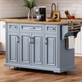 thumbnail image 4 of 54inch Large Kitchen Island with Rubber Wood Drop Leaf, Embossed Texture Rolling Kitchen Cart on 4 Wheels with 4 Doors and 3 Drawers, Kitchen Island with Storage for Kitchen, Dining Room,Grey Blue, 4 of 26