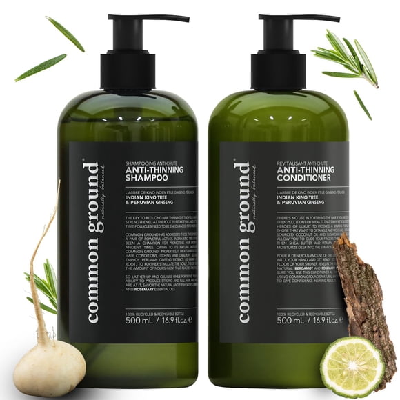 Common Ground Natural Anti Thinning Shampoo and Conditioner Set, Sulphate, Paraben & Cruelty Free, Organic, Vegan, Plant-Based, Bergamot, Rosemary Sc