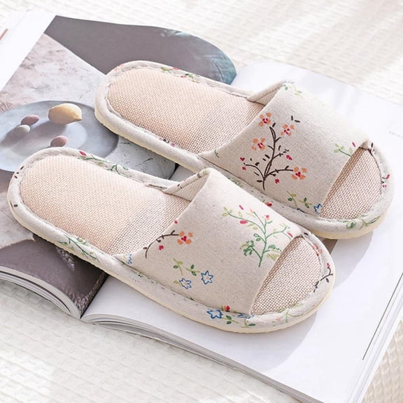 Womens Men Home Slippers Cotton and Linen Casual Indoor Outdoor Open-Toe Shoes