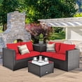 thumbnail image 1 of Gymax 4PCS Cushioned Rattan Patio Conversation Set w/ Side Table Red Cushion, 1 of 9
