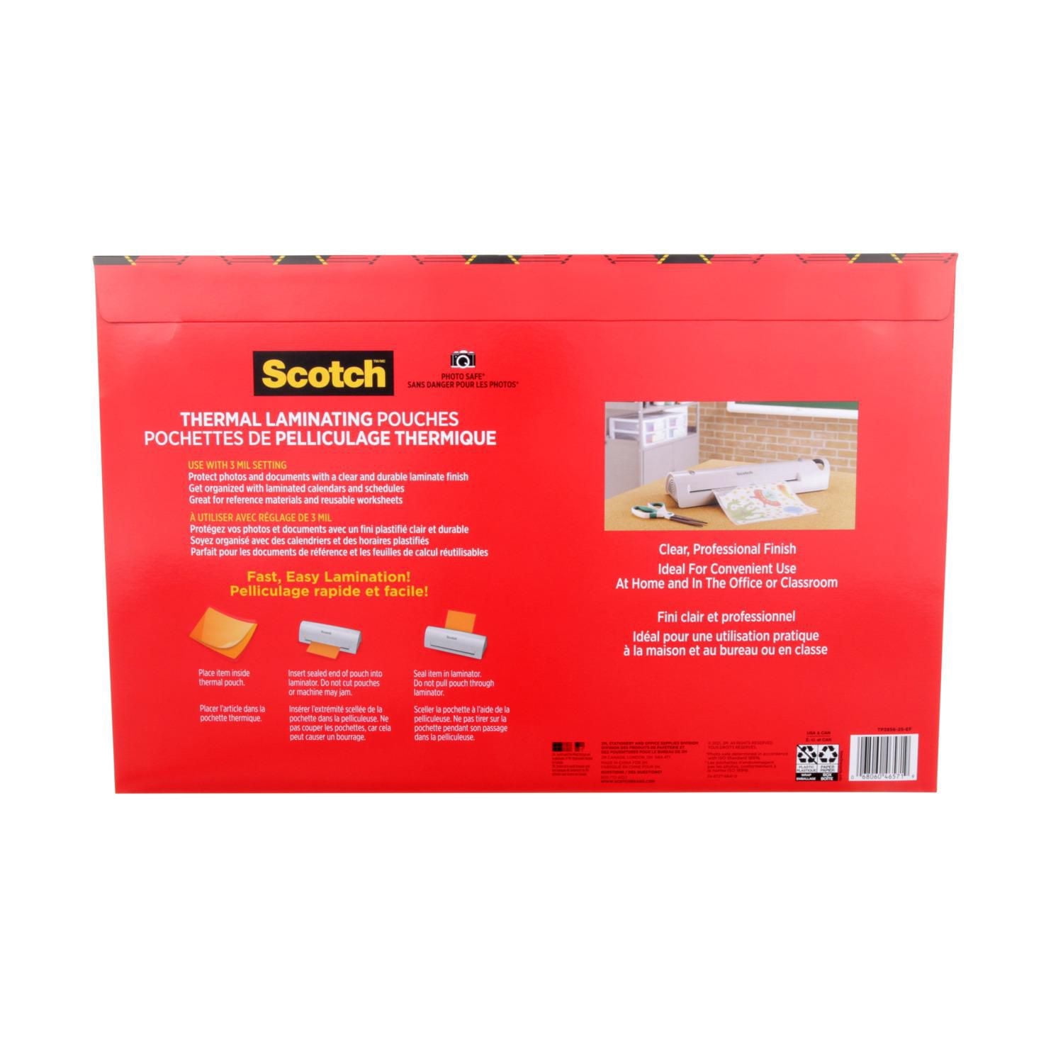 Pochettes de pelliculage thermique Scotch(MC) TP3856-25-EF, 291 mm x 444 mm (11,4 po x 17,4 po), 3 mil (0,076 mm)