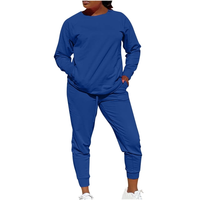 Timegard 2 Piece Sets for Women Crew Neck Long Sleeve Top Running Pants Fall Comfy Outfits with Pockets