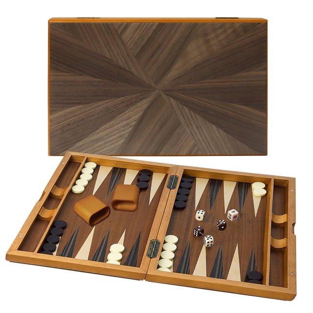 GSE Games & Sports Expert Premium Wooden Folding Inlay Backgammon Board Game Set Classic Traditional Strategy Board Games (Focus - 17 Inches)