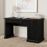 BeesClover 54-Inch Fluted Home Office Desk with Storage, Modern Executive Desk with Charging Station and Drawers, Wooden Computer Writing Desk for Bedroom or Study