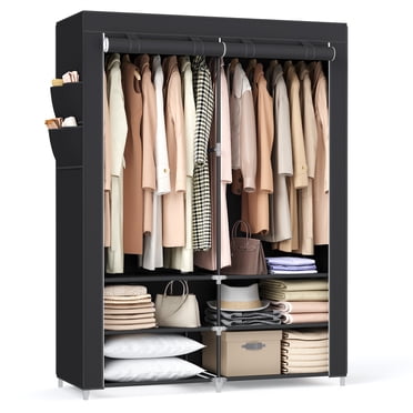 SONGMICS Portable Closet Wardrobe with Shoe Rack and Cover, Closet Storage Organizer, Black,Adult