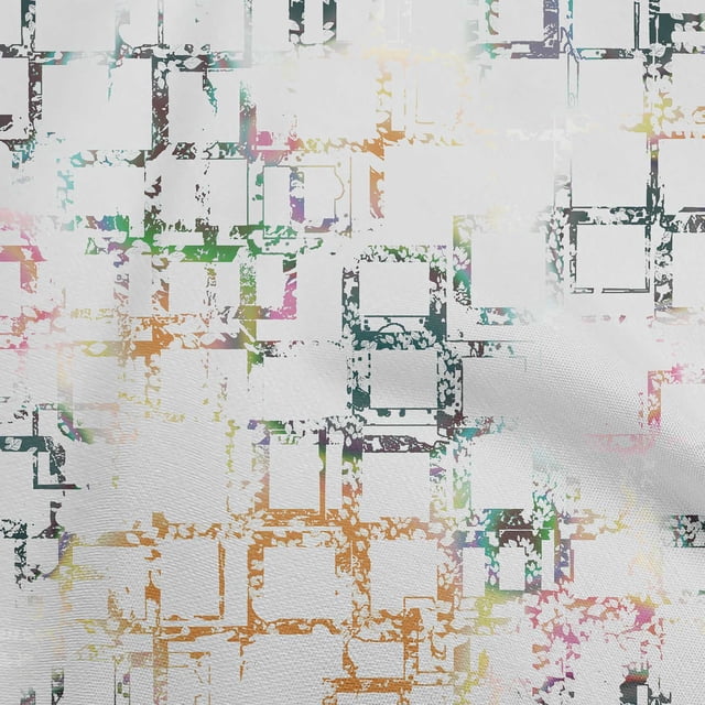 oneOone Rayon White Fabric Geometric Sewing Material Print Fabric By The Yard 56 Inch Wide-9N