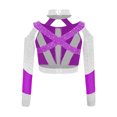 thumbnail image 4 of Eandarui Kids Girls Gymnastics Crop Tops Long Sleeve Shiny Rhinestone Color Block Design with Cross Back Cutout Purple 12, 4 of 5