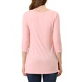 thumbnail image 3 of INSPIRE CHIC Hauts pour Femmes Col Rond Manches 3/4 Décor Boutons Ourlet Irrégulier Blouse Style Décontracté TP Rose Pâle, 3 of 7