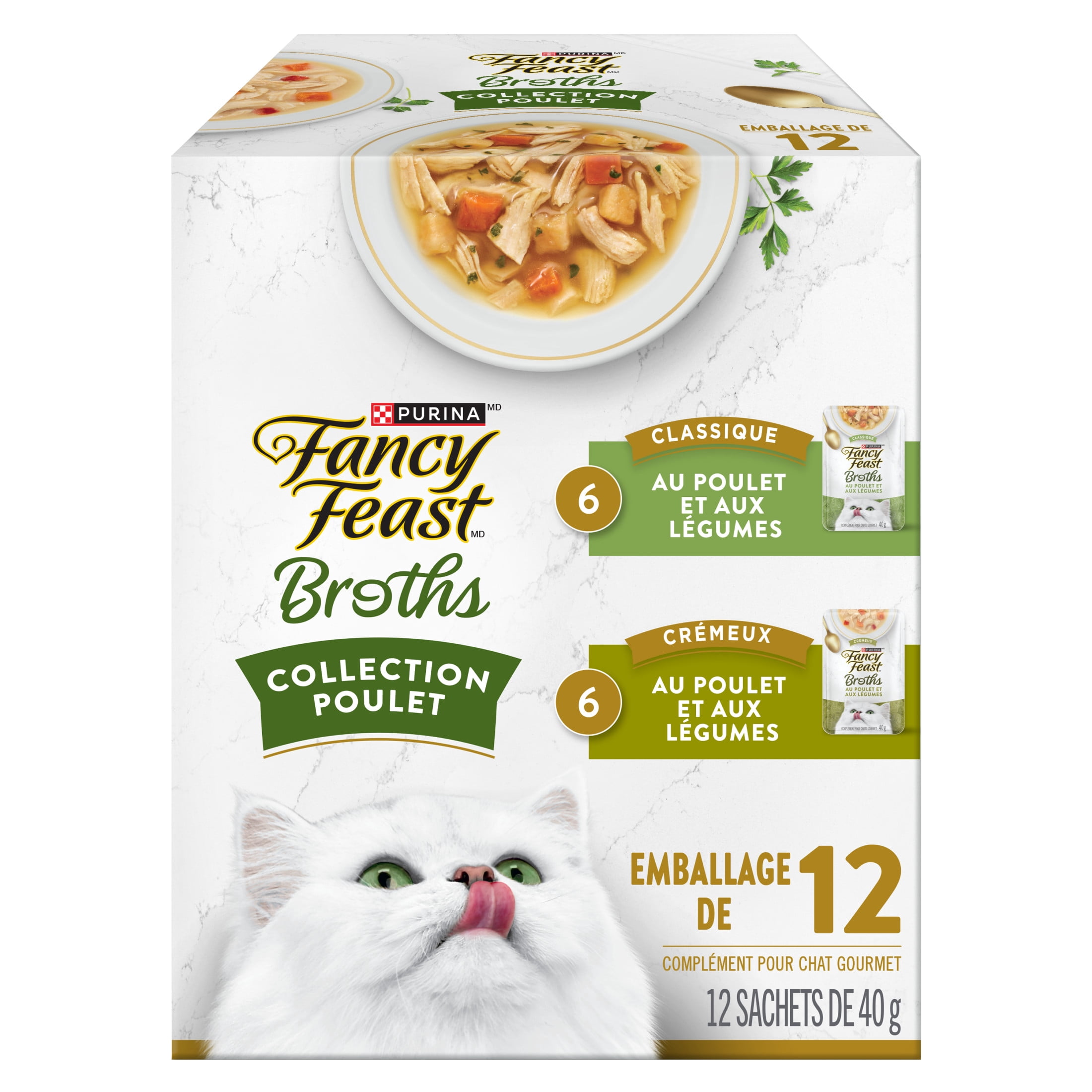 Purina Fancy Feast Bouillons Collection Poulet Emballage Assorti, Gâteries pour Chats 40g x 12