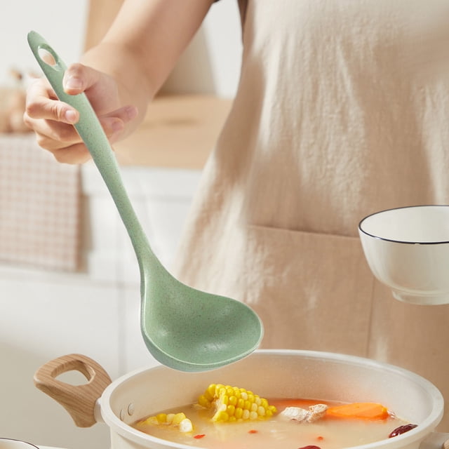 Kitchen Spatula, EDHITNR Non-Stick High Heat Resistant Soup Ladle, Food Grade Plastic Cooking Spoon for Stir Fry Easy Clean, Green
